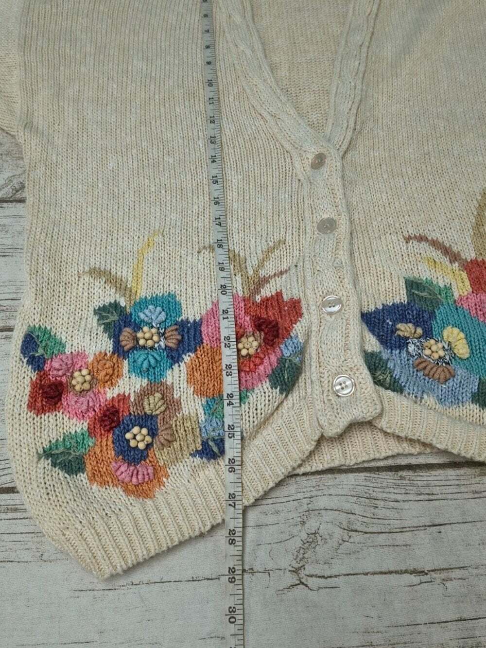 Vintage Connexion Au Contraire Floral Beaded Embroidered Cardigan Sweater Cream - Picture 6 of 7